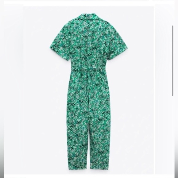 Zara green‎ floral short sleeve zip up jumpsuit size medium brand new - Picture 4 of 6